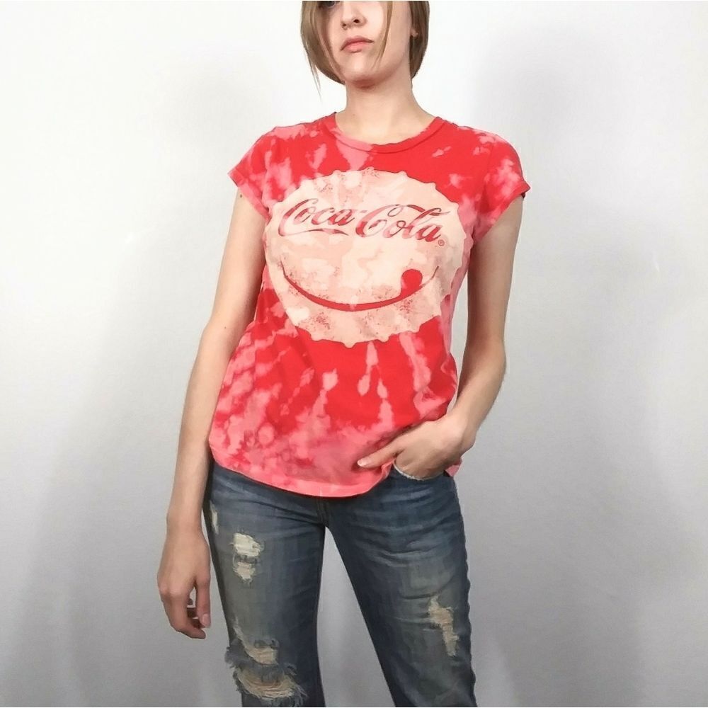 Coca Cola Red Custom Hand Bleach Dyed T-shirt